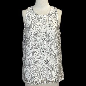 WD.NY White Sleeveless Blouse With Black Embroidered Flowers